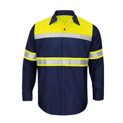 Pure Cotton Long-sleeved Reflective Clothes Overalls Work Clothes, Size: XXXL(Yellow +Blue Top) - Workplace Safety Supplies by buy2fix | Online Shopping UK | buy2fix