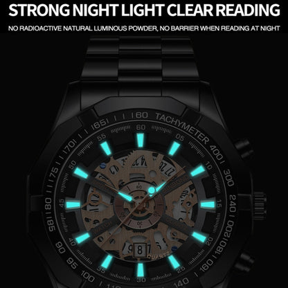 BINBOND S033 Hollowed Mechanical 30m Waterproof Luminous Quartz Watch, Color: White Steel-White - Metal Strap Watches by BINBOND | Online Shopping UK | buy2fix