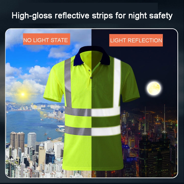 Reflective Quick-drying T-shirt Lapel Short-sleeved Safety Work Shirt, Size: XXL(Fluorescent +Navy Blue) - Workplace Safety Supplies by buy2fix | Online Shopping UK | buy2fix