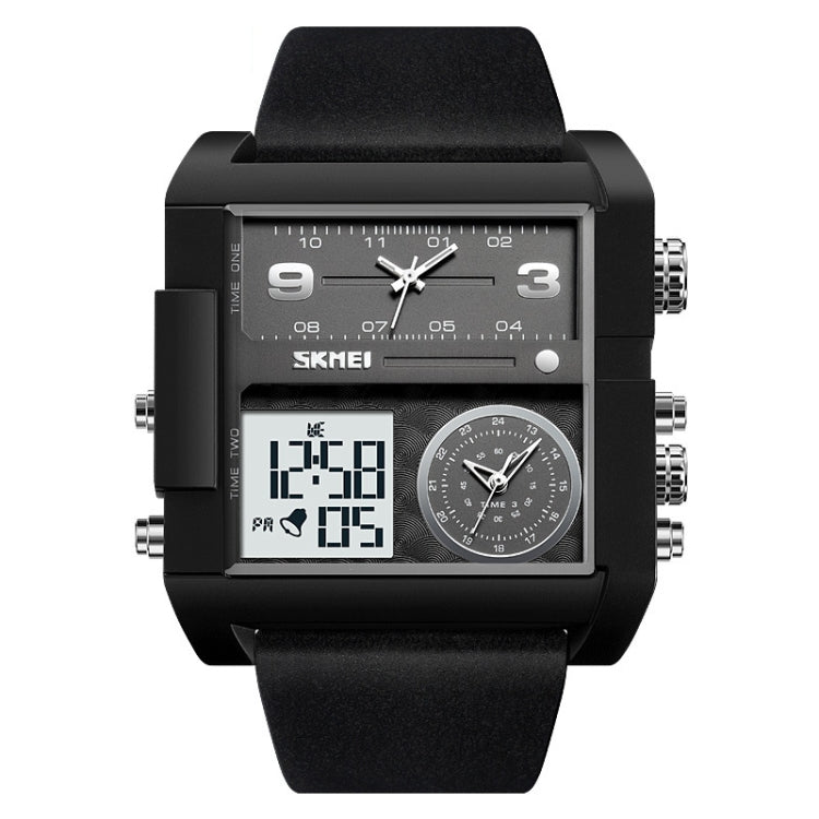 SKMEI 2020 Square Large Dial Triple Movement Men Sports Watch(Black Shell Black Belt White Machine) - LED Digital Watches by SKMEI | Online Shopping UK | buy2fix