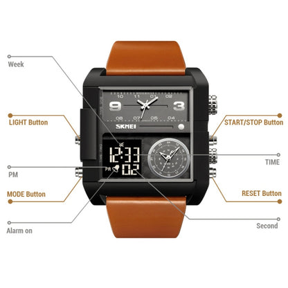 SKMEI 2020 Square Large Dial Triple Movement Men Sports Watch(Amber) - LED Digital Watches by SKMEI | Online Shopping UK | buy2fix