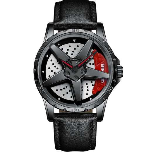 BINBOND D002 Car Hub Dial Multifunctional Waterproof and Wear-resistant Men's Watch(Black Leather-Black-Red) - Leather Strap Watches by BINBOND | Online Shopping UK | buy2fix