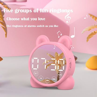 P1 Mini Card Mirror Clock Wireless Bluetooth Speaker with FM Radio(Pink) - Mini Speaker by buy2fix | Online Shopping UK | buy2fix