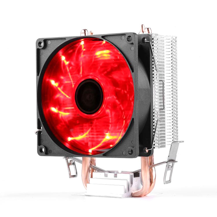 Desktop Computer Double Copper Tube CPU Radiator Super Quiet Red Light 3-pin Single Fan - Fan Cooling by buy2fix | Online Shopping UK | buy2fix