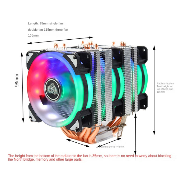 Desktop Computer Double Copper Tube CPU Radiator Super Quiet Blue Light 3-pin Single Fan - Fan Cooling by buy2fix | Online Shopping UK | buy2fix