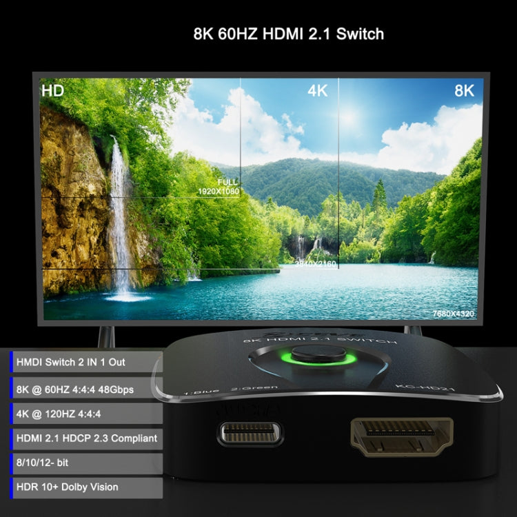 HDMI2.1 Switch 2 In 1 Out 8K 60Hz HD Conversion For Xbox HDMI One-way Transmission(Black) - Switch by buy2fix | Online Shopping UK | buy2fix