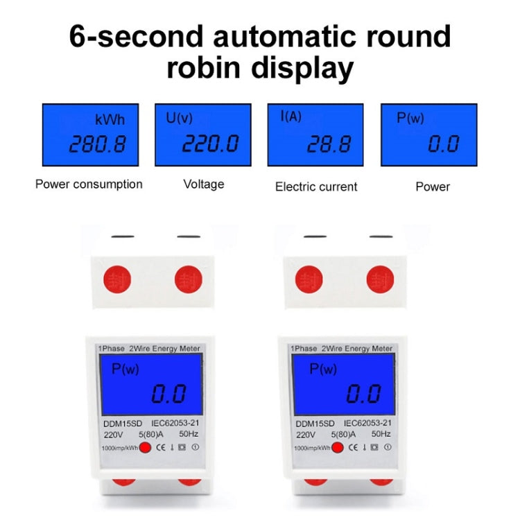 DDM15SD 15 (60) A Single-phase Multi-function Rail Meter with Backlight LCD Display - Current & Voltage Tester by buy2fix | Online Shopping UK | buy2fix