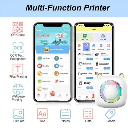 C23 Seven Colors Atmosphere Breathing Light Wireless Thermal Printer, Color: White+5 Rolls Thermal Paper - Printer by buy2fix | Online Shopping UK | buy2fix