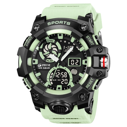 STRYVE S8027 Sports Multifunctional Luminous Dual Display Chronograph Student Watch(Light Green) - Leather Strap Watches by STRYVE | Online Shopping UK | buy2fix