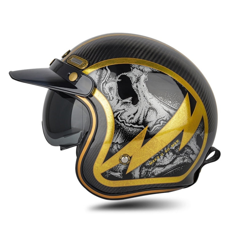 SOMAN Motorcycle Four Seasons Carbon Fiber Half Helmet, Color: Carbon Fiber Gold Lightning(S) - Helmets by SOMAN | Online Shopping UK | buy2fix