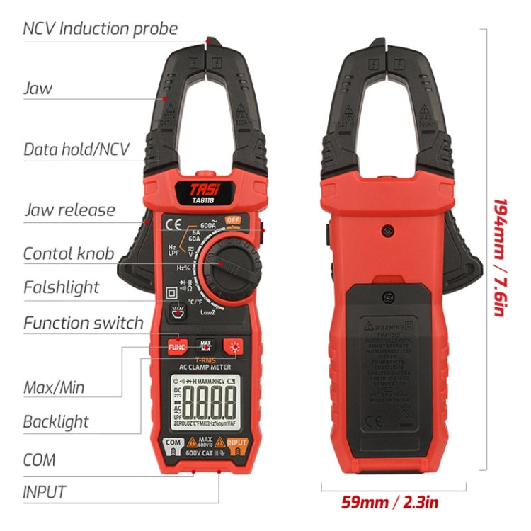 TASI TA811B Clamp Meter High Accuracy AC DC Voltage Ammeter - Digital Multimeter by TASI | Online Shopping UK | buy2fix