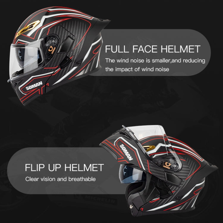 SOMAN Motorcycle Dual Lens Riding Peel-Off Full Coverage Helmet, Size: M(Black Gray Track) - Helmets by SOMAN | Online Shopping UK | buy2fix