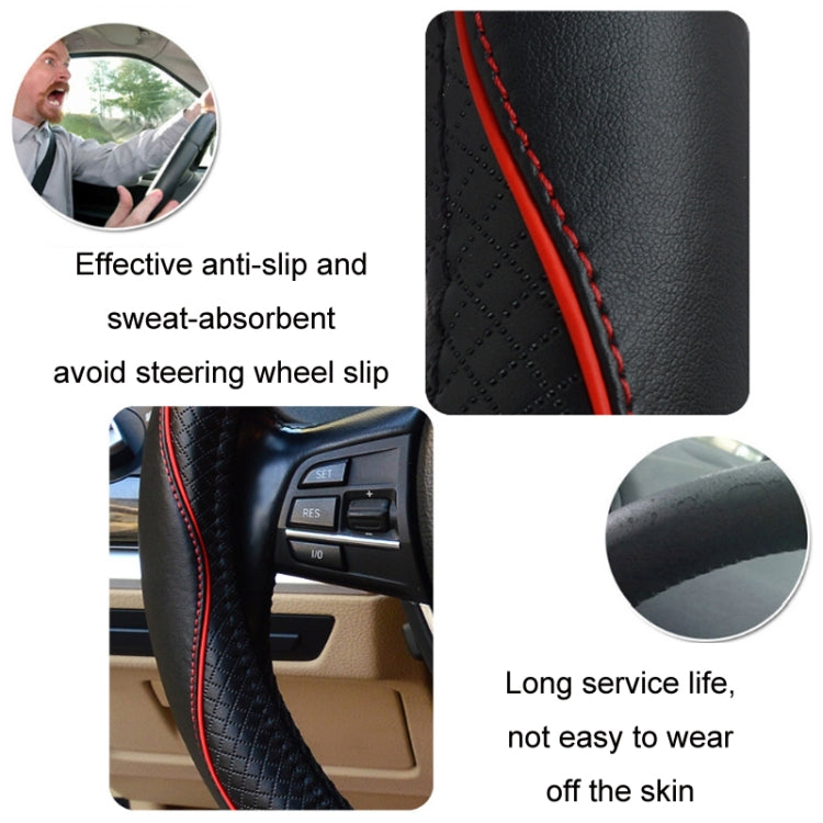 38cm Car Embossed Leather Steering Wheel Cover, Color: D Type Black Red - Steering Wheel Accessories by buy2fix | Online Shopping UK | buy2fix