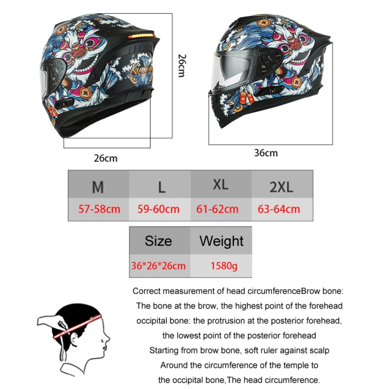 KUQIBAO Motorcycle Dual Lens Anti-Fog Helmet With LED Light, Size: M(Matte Black Wake Lion) - Helmets by KUQIBAO | Online Shopping UK | buy2fix