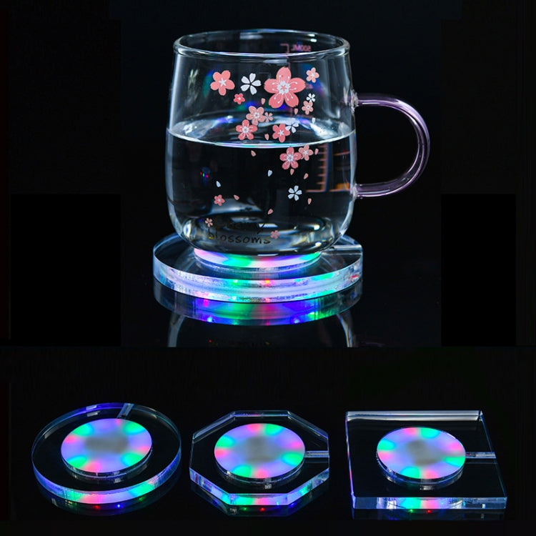 100x10mm Square USB Charging LED Light Up Acrylic Coaster Transparent Crystal Base(Colorful Light) - Car Drink Holders by buy2fix | Online Shopping UK | buy2fix