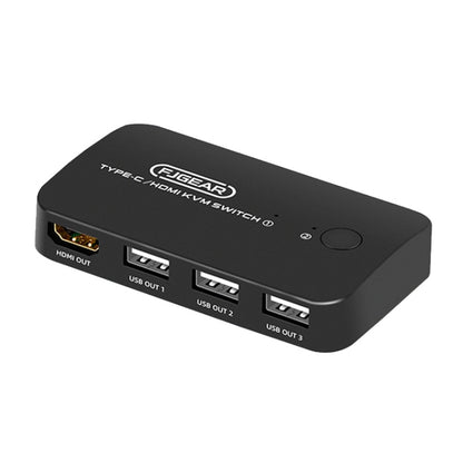 FJGEAR FJ-TYH201 Type-C / HDMI KVM Switch With Desktop Controller - Switch by FJGEAR | Online Shopping UK | buy2fix