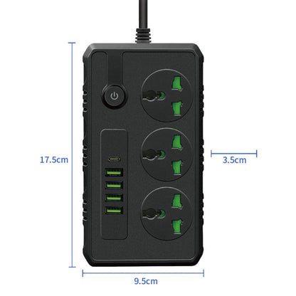 B09 2m 3000W 3 Plugs + PD + 4-USB Ports Multifunctional Flame-Retardant Socket With Switch(US Plug) - Extension Socket by buy2fix | Online Shopping UK | buy2fix