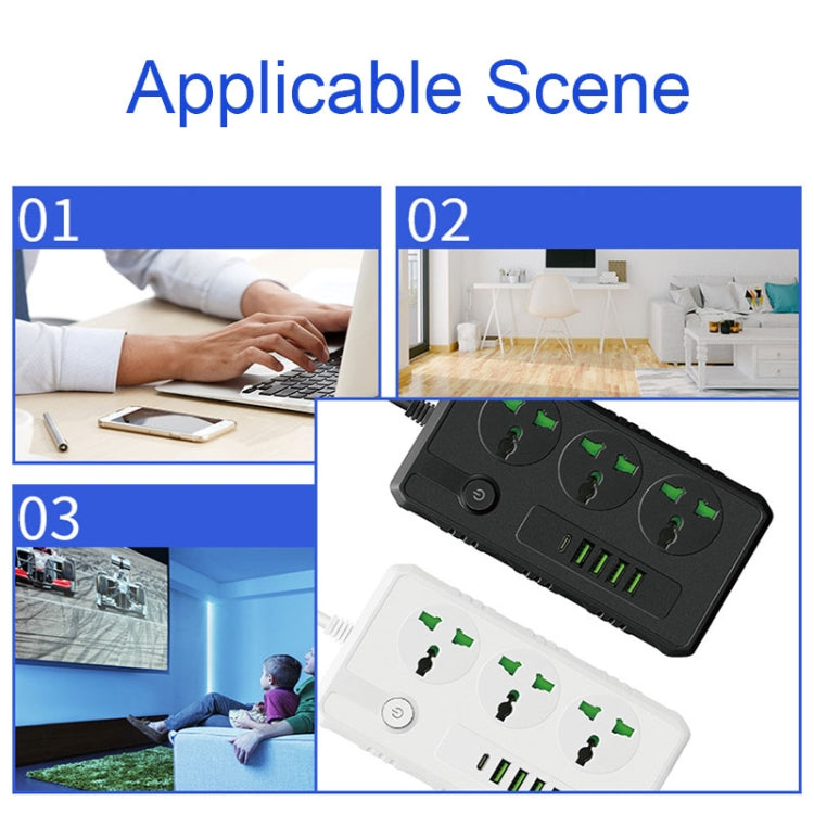 B09 2m 3000W 3 Plugs + PD + 4-USB Ports Multifunctional Flame-Retardant Socket With Switch(US Plug) - Extension Socket by buy2fix | Online Shopping UK | buy2fix