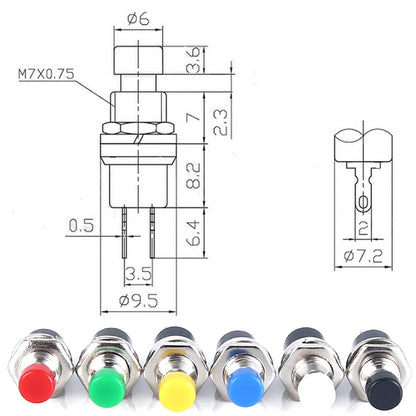 10 PCS 7mm Thread Multicolor 2 Pins Momentary Push Button Switch(Blue) - Consumer Electronics by buy2fix | Online Shopping UK | buy2fix