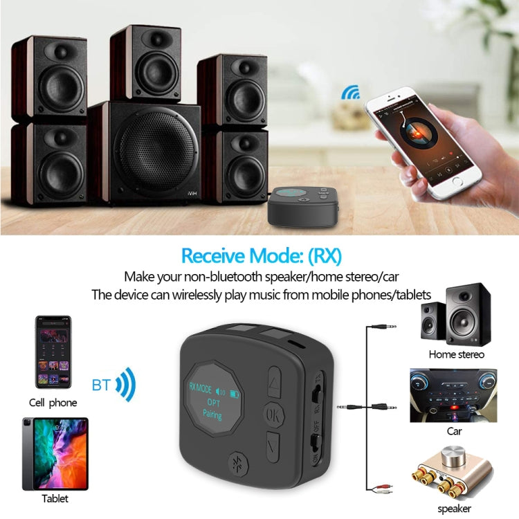B38 2 in 1 Bluetooth 5.0 Audio Adapter Transmitter Receiver with OLED Display, Support Optical Fiber & AUX - Apple Accessories by buy2fix | Online Shopping UK | buy2fix