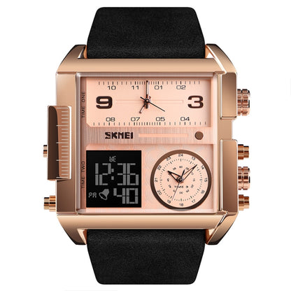 SKMEI 1391 Multifunctional Men Business Digital Watch 30m Waterproof Square Dial Wrist Watch with Leather Watchband(Rose Gold) - Leather Strap Watches by SKMEI | Online Shopping UK | buy2fix