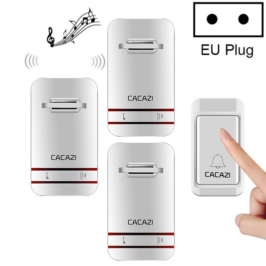 CACAZI V027G One Button Three Receivers Self-Powered Wireless Home Kinetic Electronic Doorbell, EU Plug - Security by CACAZI | Online Shopping UK | buy2fix
