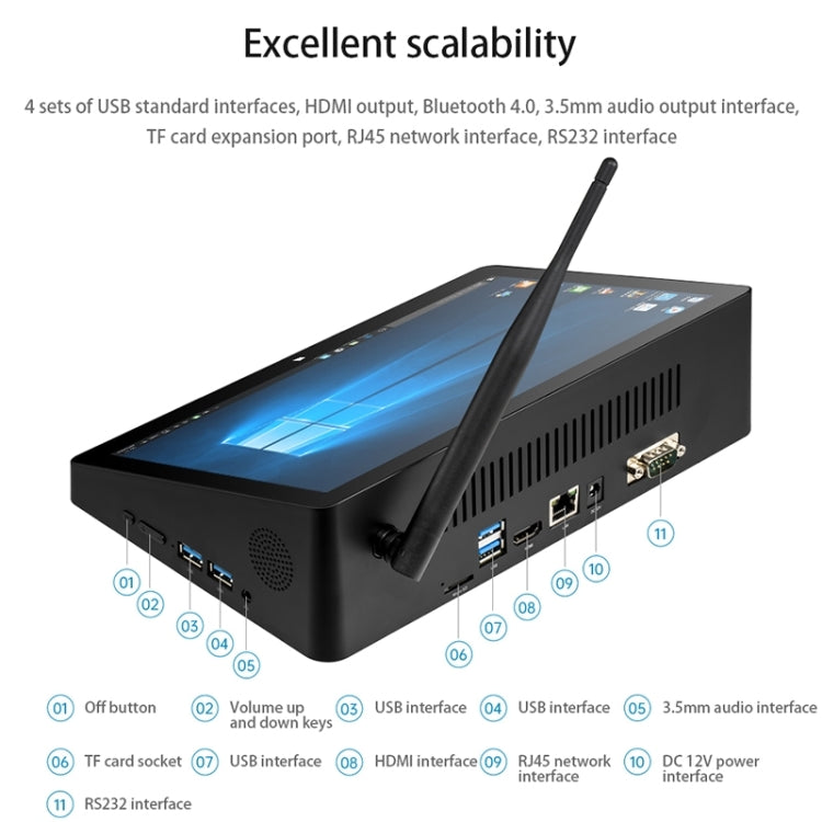 PiPo H10PRO All-in-One Mini PC, 10.1 inch, 8GB+128GB+512GB, Windows 10 Intel Celeron J4125 Quad Core up to 2.7GHz, Support WiFi & BT & TF Card & HDMI & RJ45(Black) - PiPO by PiPo | Online Shopping UK | buy2fix